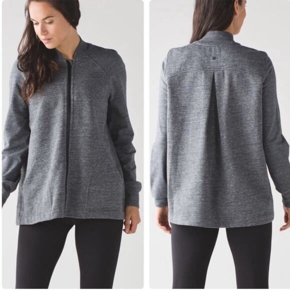 Lululemon Pleat To Street Bomber Jacket in Heathered Snow Slub Coal Size 6 - Picture 1 of 9
